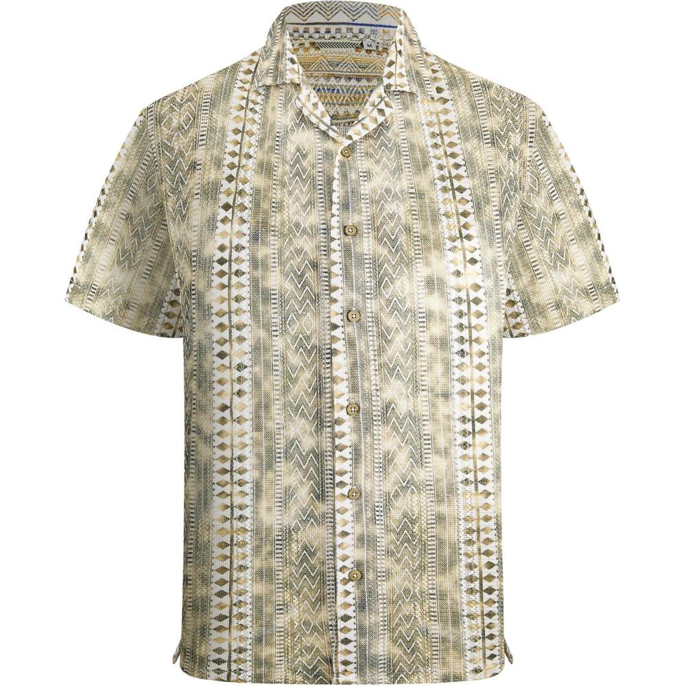 imageAlex Vando Mens Lace Shirt Short Sleeve SeeThrough Pattern Summer Beach Button Down ShirtKhaki Diamond