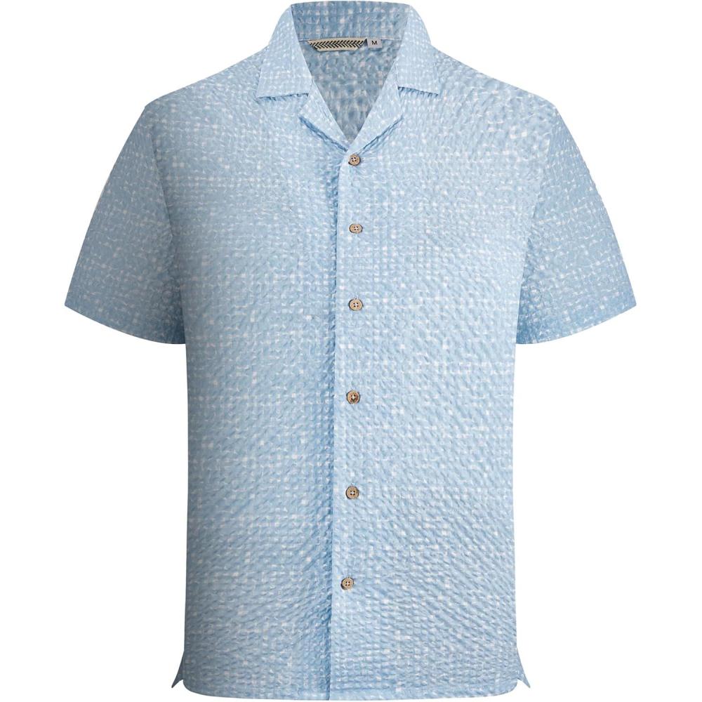 imageAlex Vando Mens Seersucker Print Button Down Short Sleeve Summer Beach ShirtsBlue W White Dots