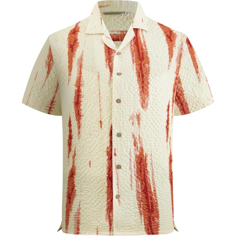 imageAlex Vando Mens Seersucker Print Button Down Short Sleeve Summer Beach ShirtsOrange Dye