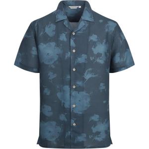 Alex Vando Mens Linen Blend Print Shirt Camp Collar Short Sleeve Beach Button Down Shirts Men(Navy Flower)