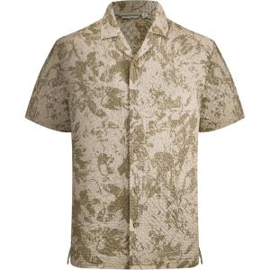 Alex Vando Mens Seersucker Print Button Down Short Sleeve Summer Beach Shirts(Khaki Flower)