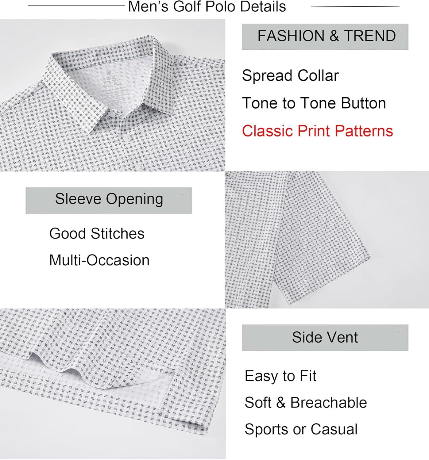 imageAlex Vando Mens Check Print Golf Shirt Cooling Stretch Short Sleeve Shirt for Golf Work amp CasualBlack Dots Check