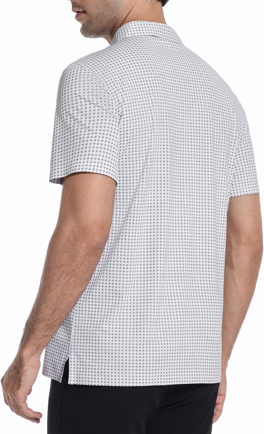 imageAlex Vando Mens Check Print Golf Shirt Cooling Stretch Short Sleeve Shirt for Golf Work amp CasualBlack Dots Check