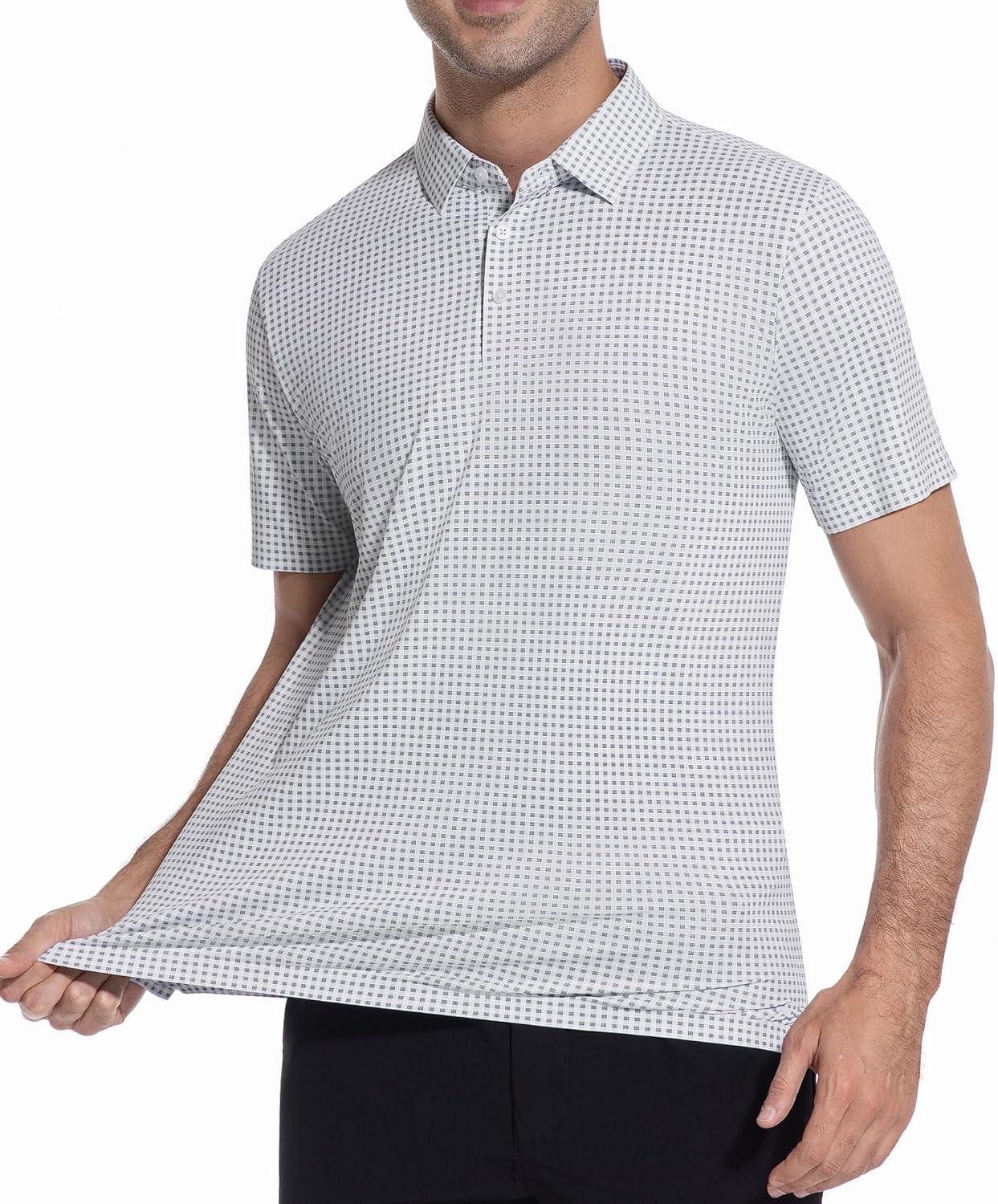 imageAlex Vando Mens Check Print Golf Shirt Cooling Stretch Short Sleeve Shirt for Golf Work amp CasualBlack Dots Check