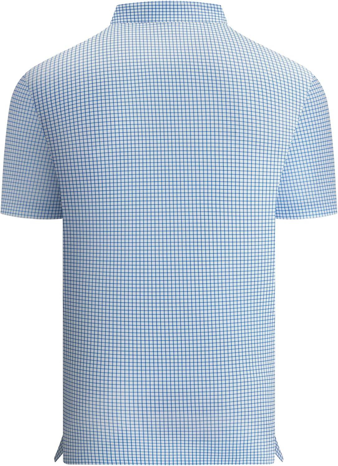imageAlex Vando Mens Check Print Golf Shirt Cooling Stretch Short Sleeve Shirt for Golf Work amp CasualBlue Check