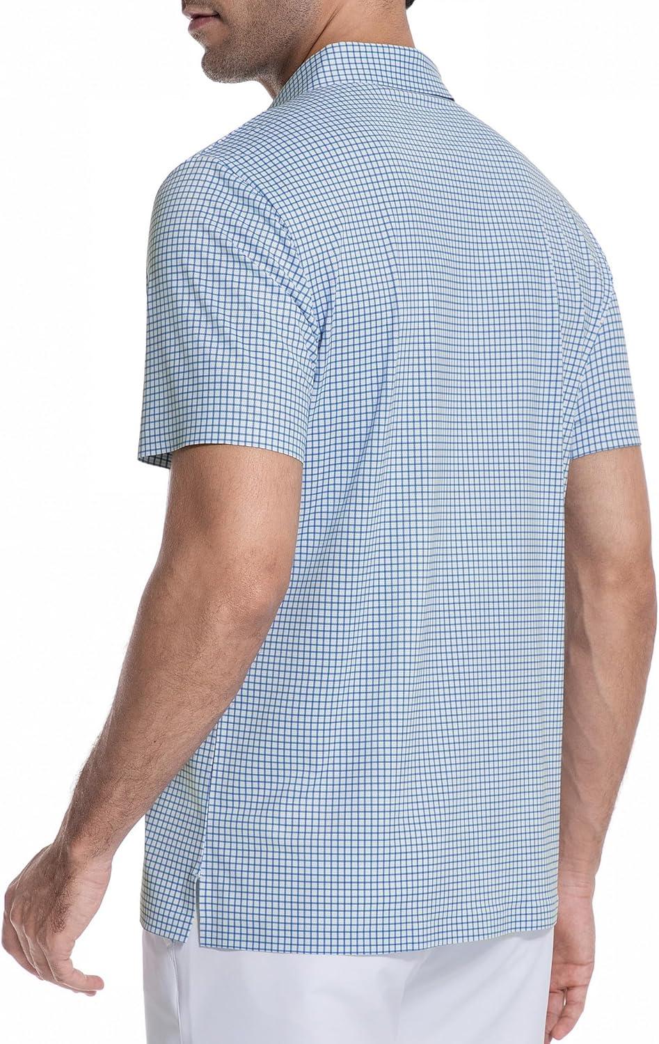 imageAlex Vando Mens Check Print Golf Shirt Cooling Stretch Short Sleeve Shirt for Golf Work amp CasualBlue Check