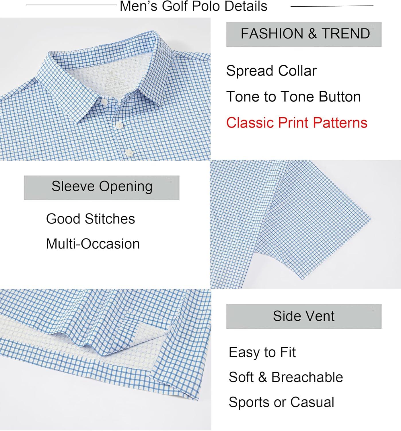 imageAlex Vando Mens Check Print Golf Shirt Cooling Stretch Short Sleeve Shirt for Golf Work amp CasualBlue Check