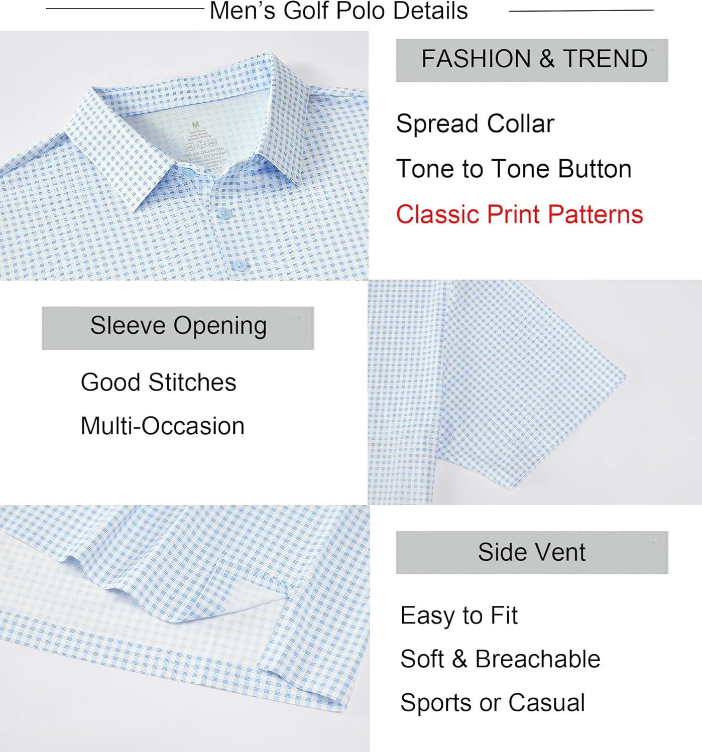 imageAlex Vando Mens Check Print Golf Shirt Cooling Stretch Short Sleeve Shirt for Golf Work amp CasualBlue Dots Check