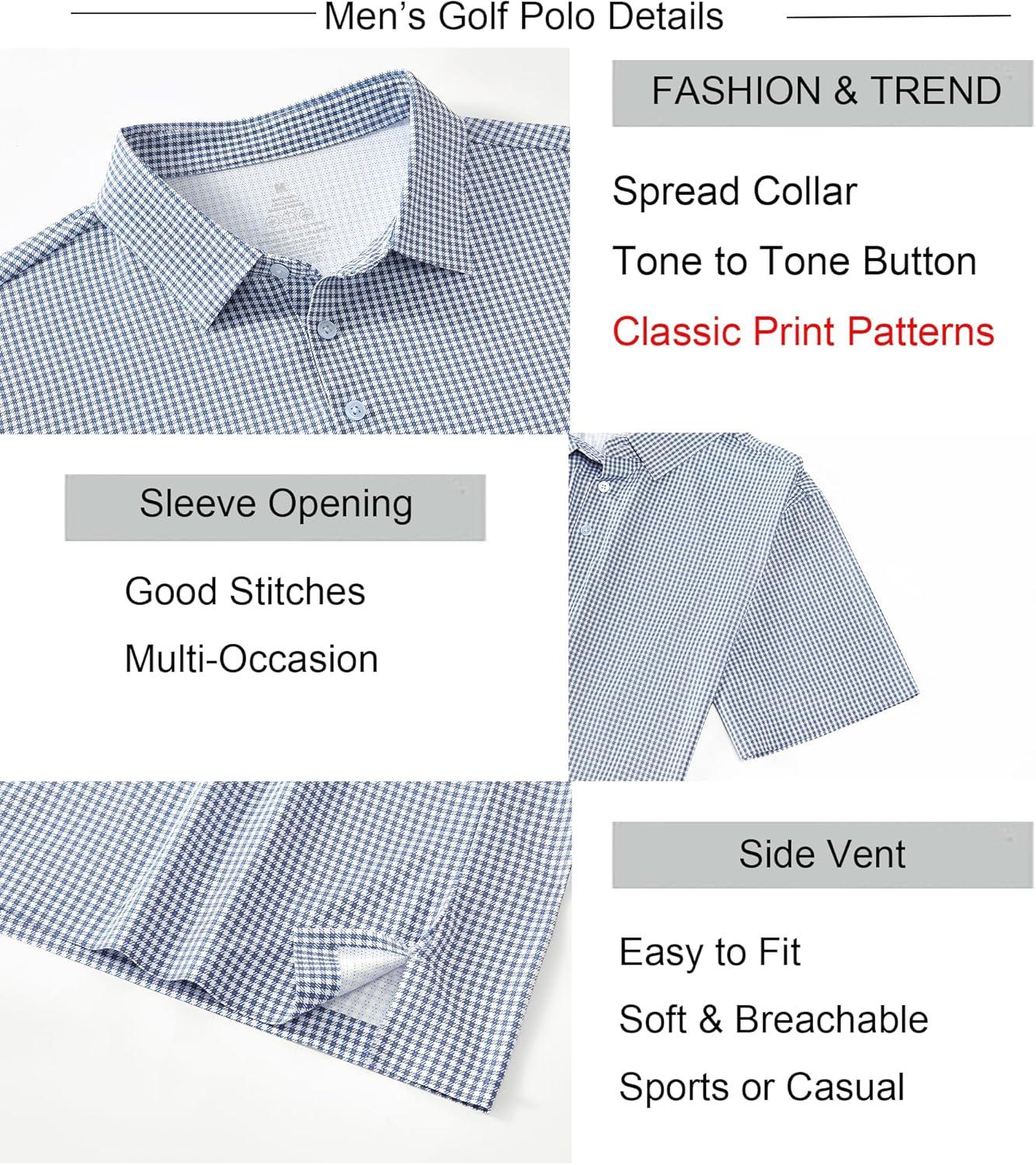 imageAlex Vando Mens Check Print Golf Shirt Cooling Stretch Short Sleeve Shirt for Golf Work amp CasualBlue Grey Check