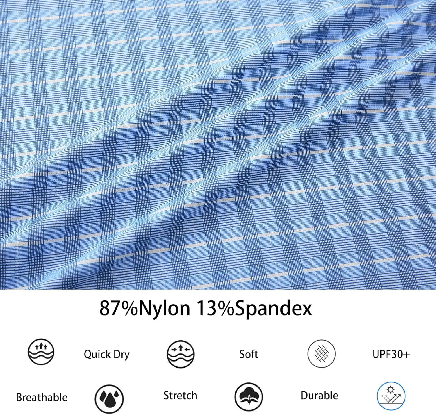 imageAlex Vando Mens Check Print Golf Shirt Cooling Stretch Short Sleeve Shirt for Golf Work amp CasualBlue White Check