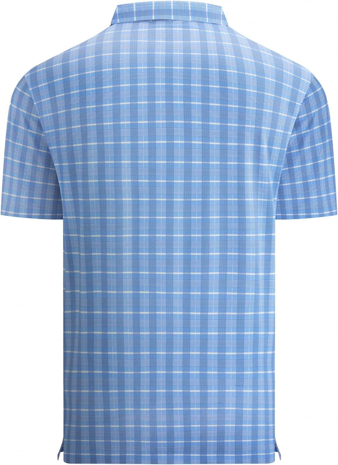 imageAlex Vando Mens Check Print Golf Shirt Cooling Stretch Short Sleeve Shirt for Golf Work amp CasualBlue White Check