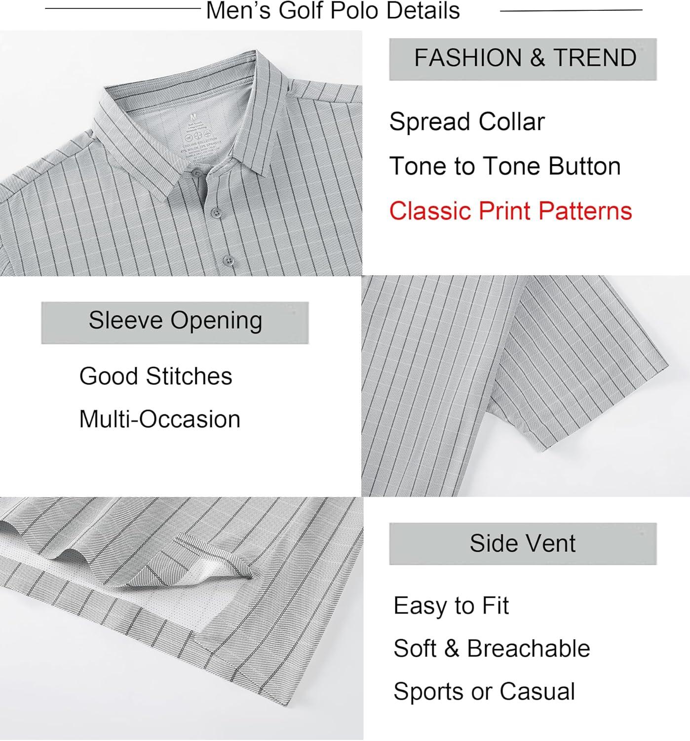 imageAlex Vando Mens Check Print Golf Shirt Cooling Stretch Short Sleeve Shirt for Golf Work amp CasualGrey Twill Check