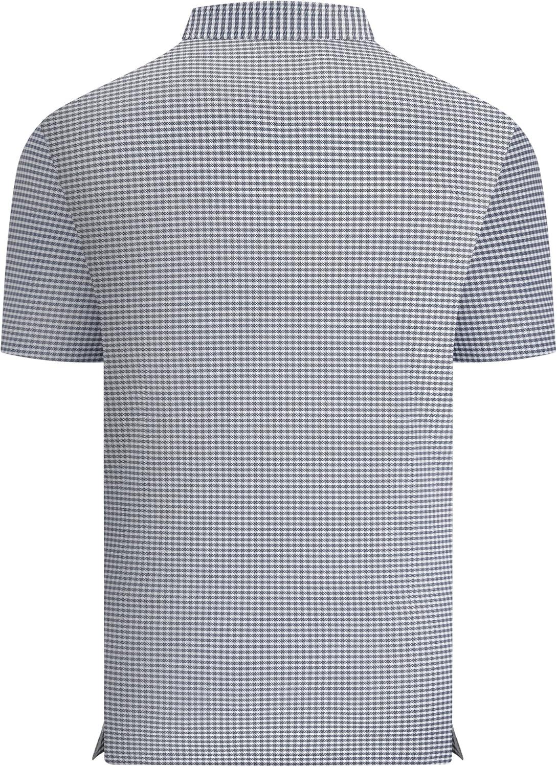imageAlex Vando Mens Check Print Golf Shirt Cooling Stretch Short Sleeve Shirt for Golf Work amp CasualNavy Grey Check