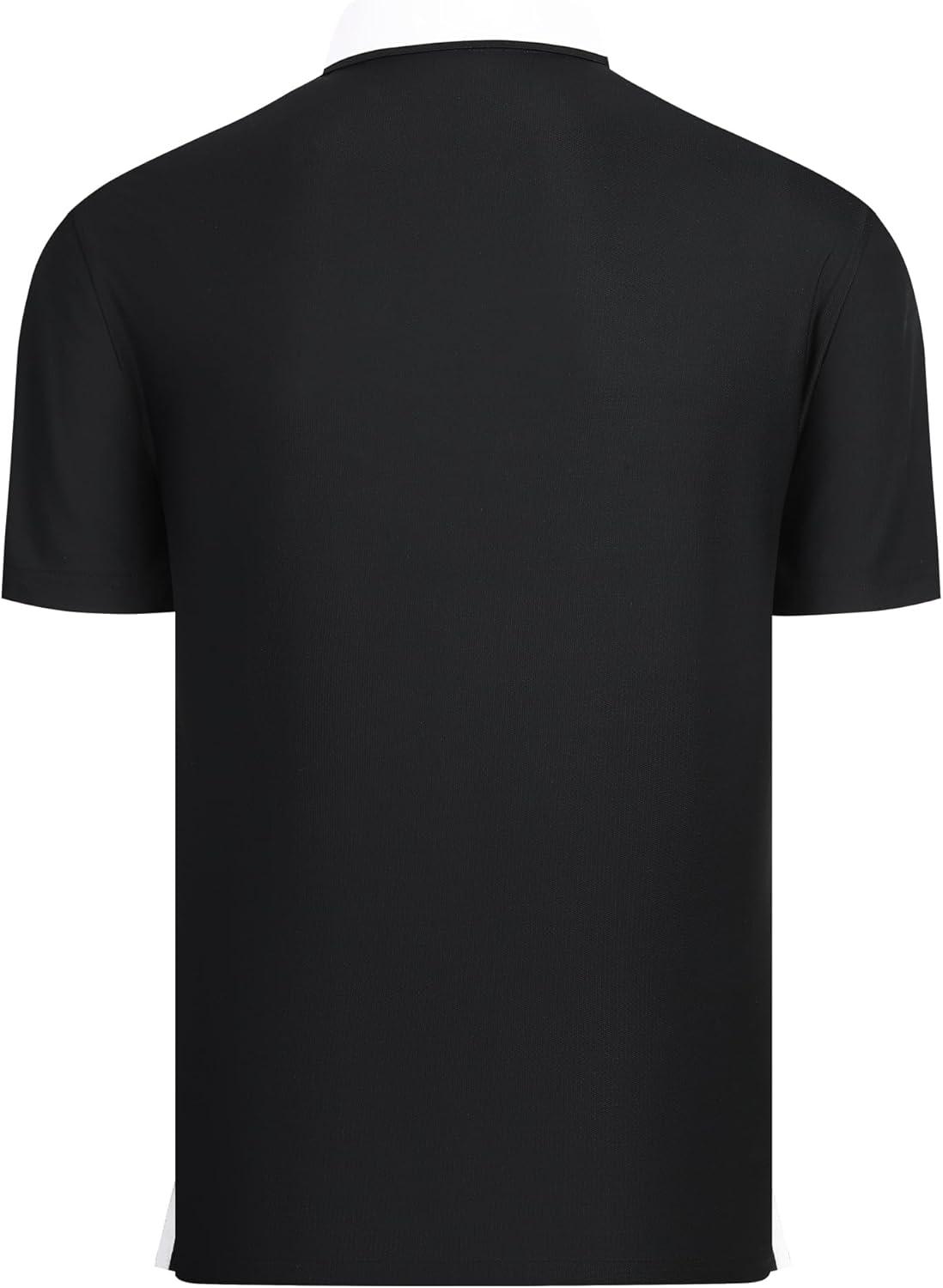 imageAlex Vando Mens Golf Shirt Quick Dry Stretch Performance Zip Short Sleeve Polo ShirtBlack