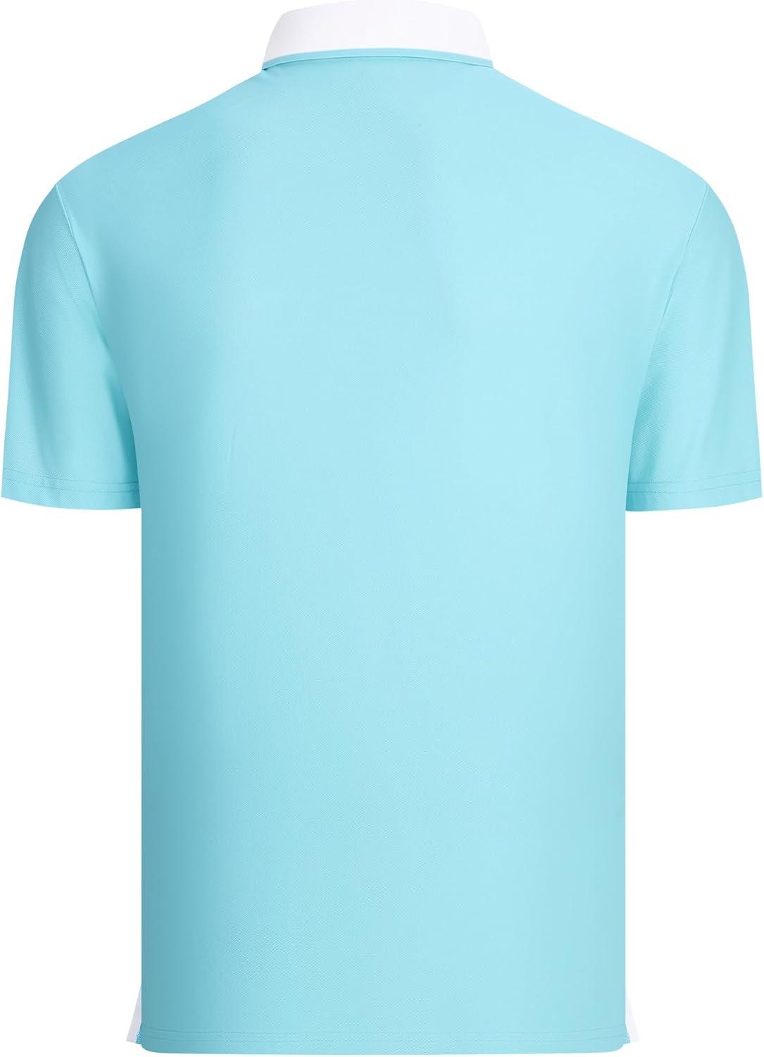 imageAlex Vando Mens Golf Shirt Quick Dry Stretch Performance Zip Short Sleeve Polo ShirtBlue