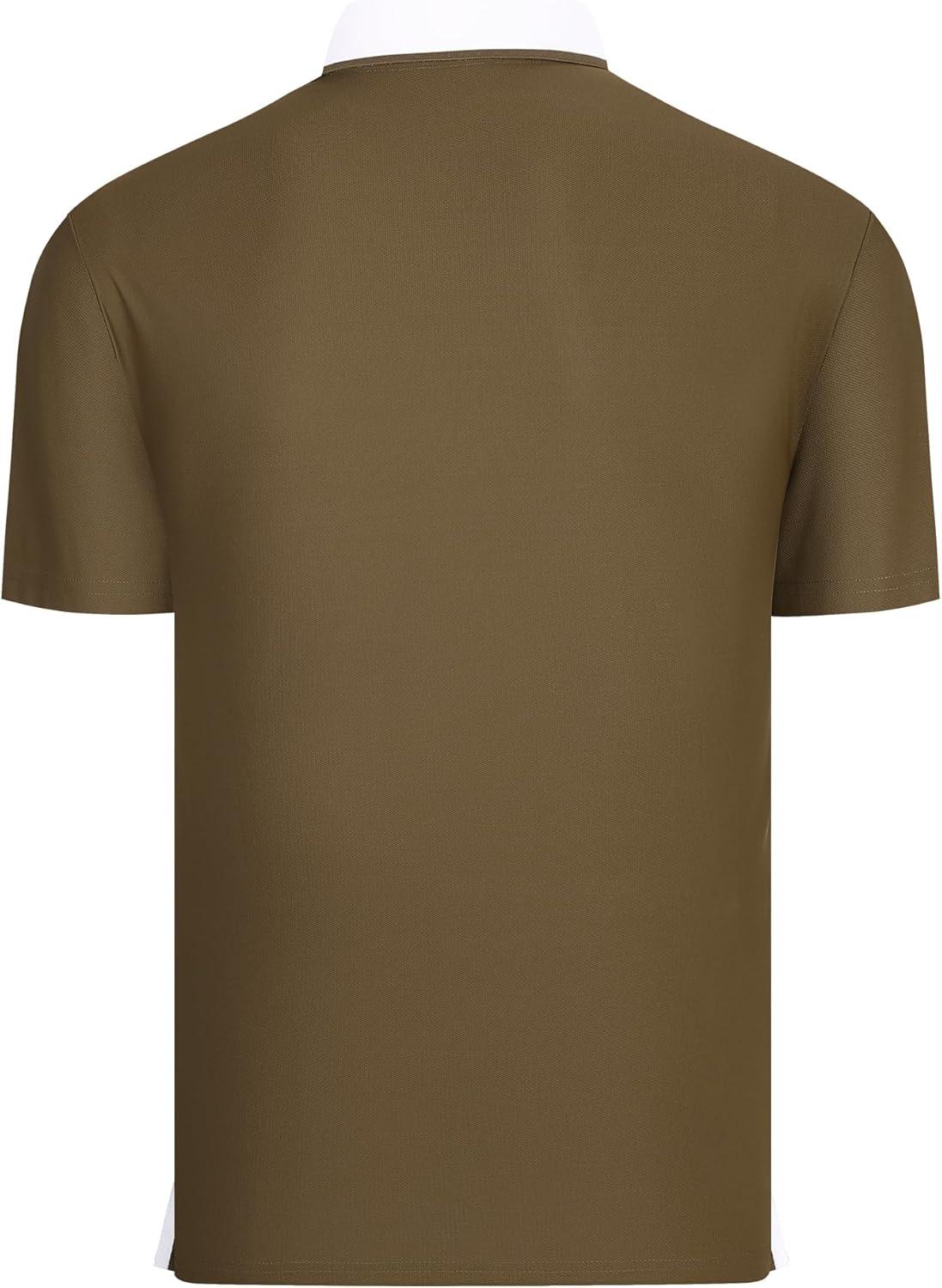 imageAlex Vando Mens Golf Shirt Quick Dry Stretch Performance Zip Short Sleeve Polo ShirtCoffee