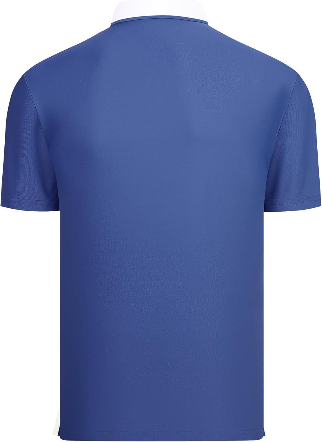 imageAlex Vando Mens Golf Shirt Quick Dry Stretch Performance Zip Short Sleeve Polo ShirtRoyal