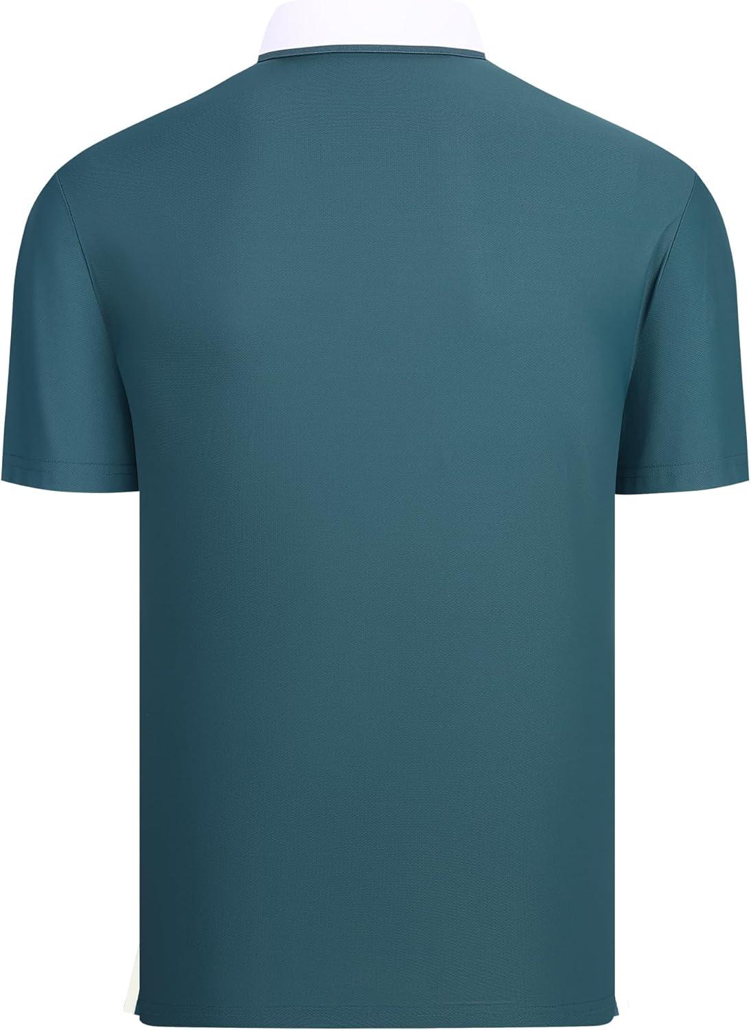imageAlex Vando Mens Golf Shirt Quick Dry Stretch Performance Zip Short Sleeve Polo ShirtTeal