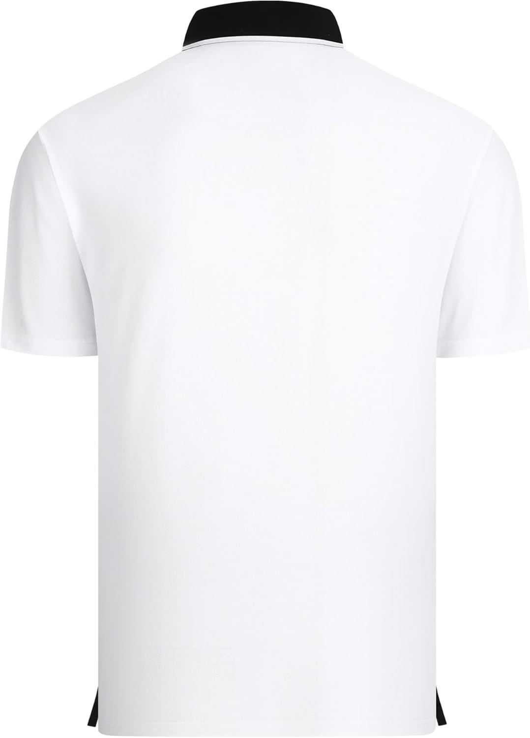imageAlex Vando Mens Golf Shirt Quick Dry Stretch Performance Zip Short Sleeve Polo ShirtWhite