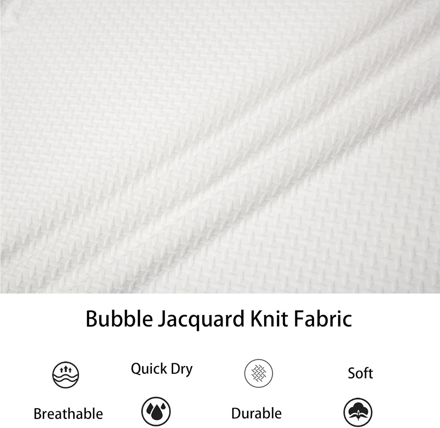 imageAlex Vando Mens Jacquard Knit Button Down Shirts Breathable Stretch Business Casual Short Sleeve ShirtWhite