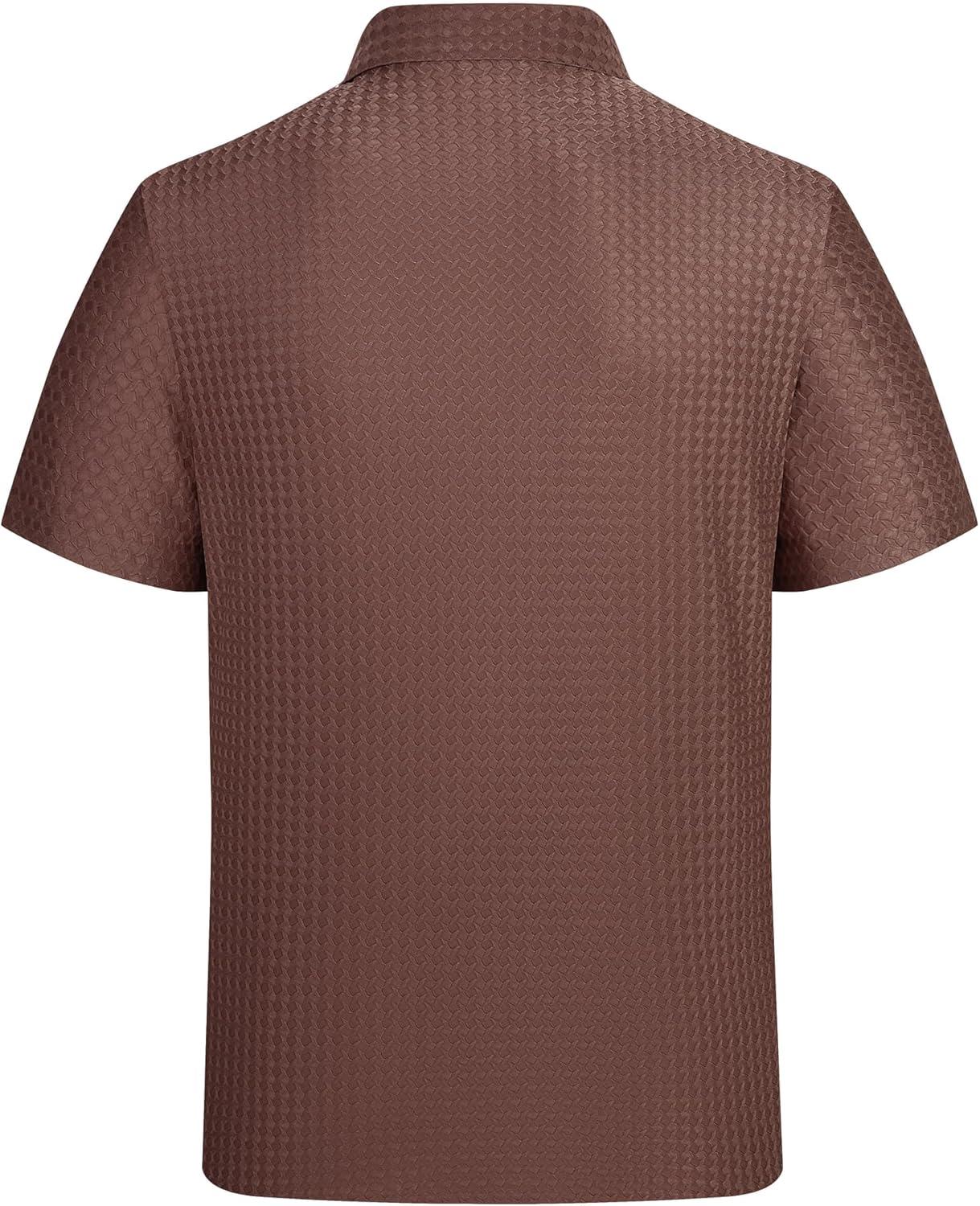 imageAlex Vando Mens Jacquard Knit Button Down Shirts Breathable Stretch Business Casual Short Sleeve ShirtWine