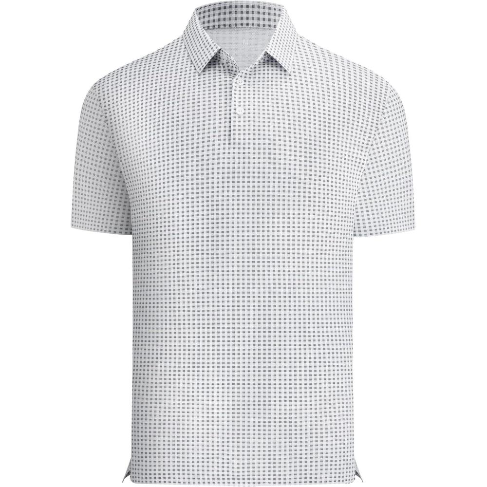imageAlex Vando Mens Check Print Golf Shirt Cooling Stretch Short Sleeve Shirt for Golf Work amp CasualBlack Dots Check