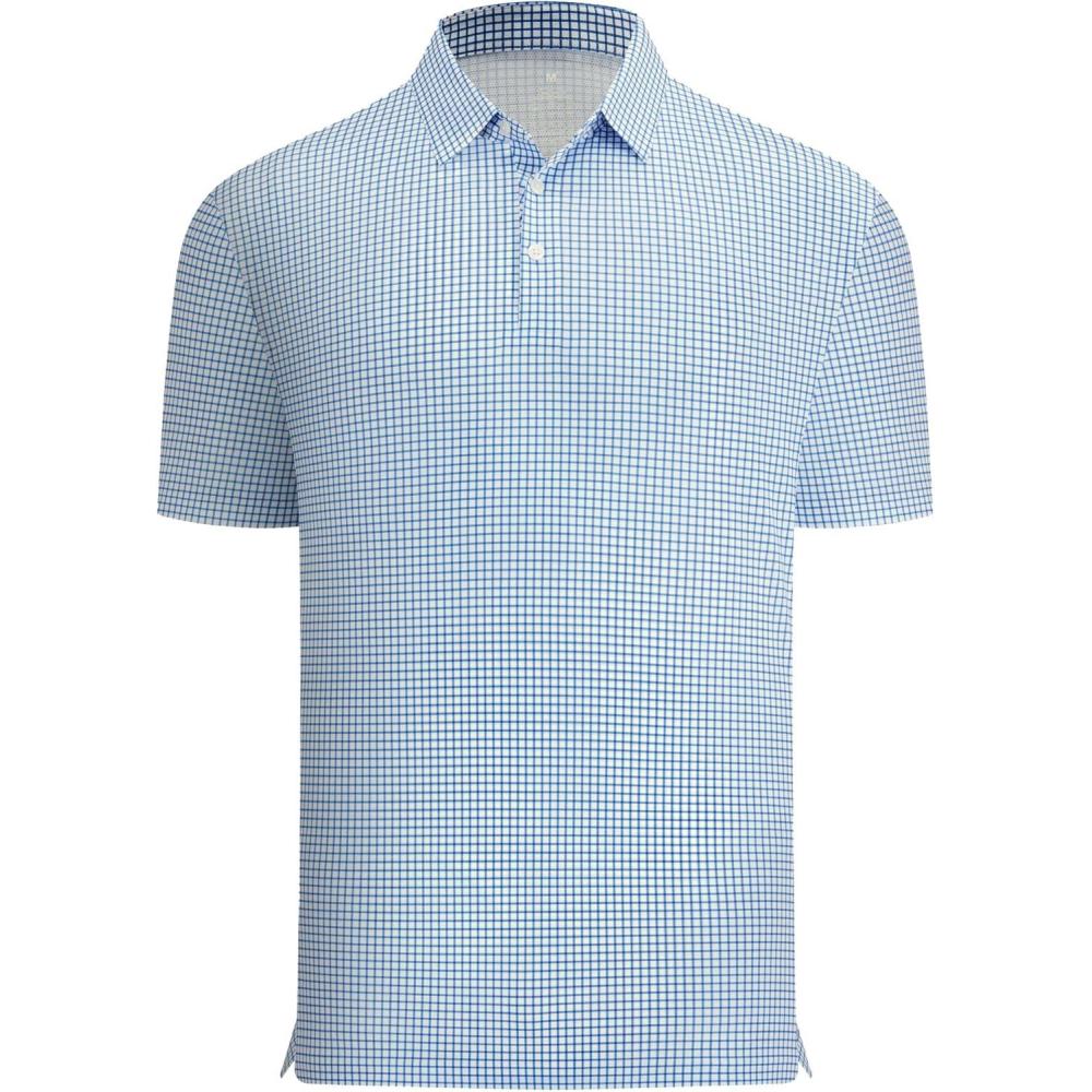 imageAlex Vando Mens Check Print Golf Shirt Cooling Stretch Short Sleeve Shirt for Golf Work amp CasualBlue Check