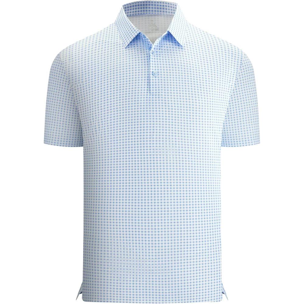 imageAlex Vando Mens Check Print Golf Shirt Cooling Stretch Short Sleeve Shirt for Golf Work amp CasualBlue Dots Check
