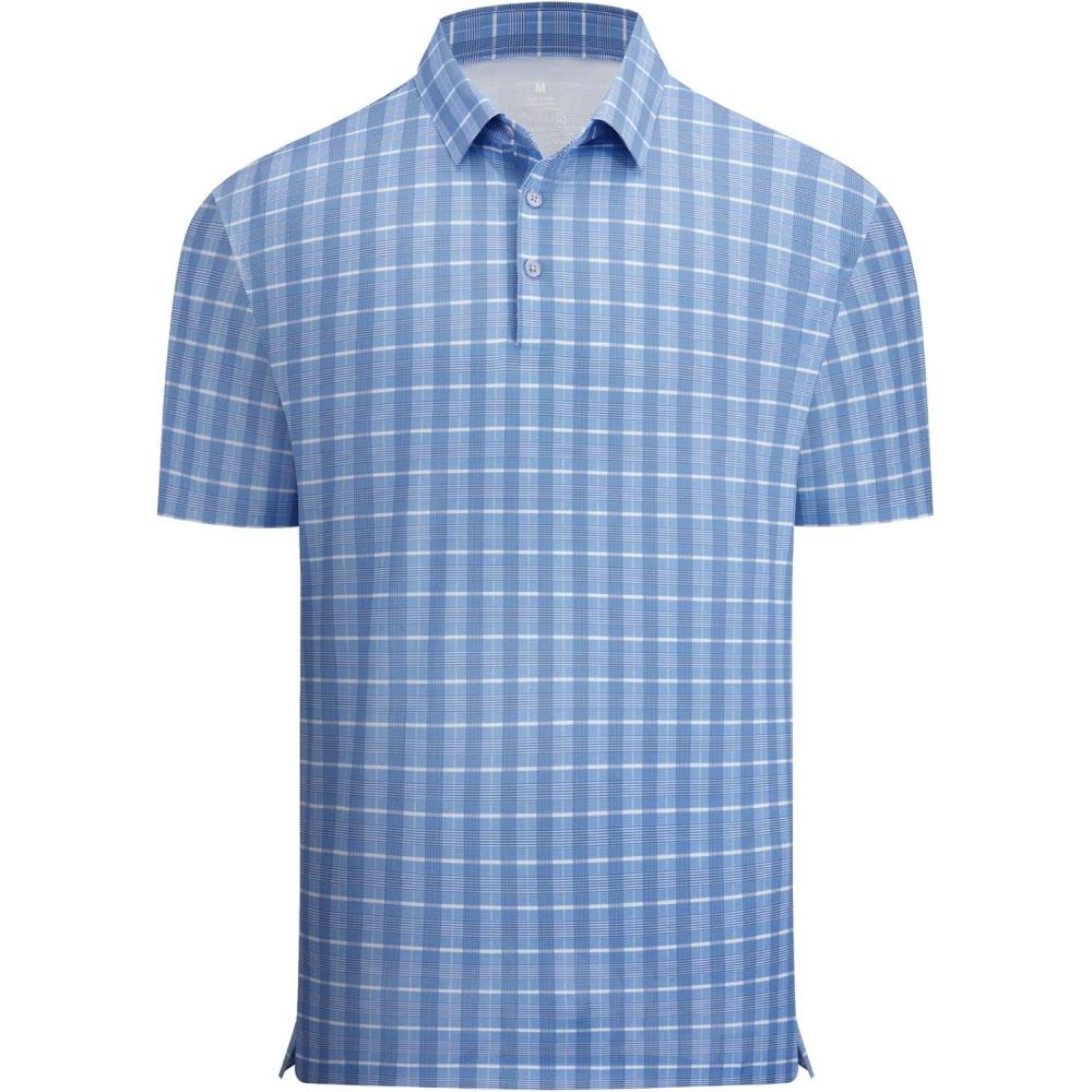 imageAlex Vando Mens Check Print Golf Shirt Cooling Stretch Short Sleeve Shirt for Golf Work amp CasualBlue White Check