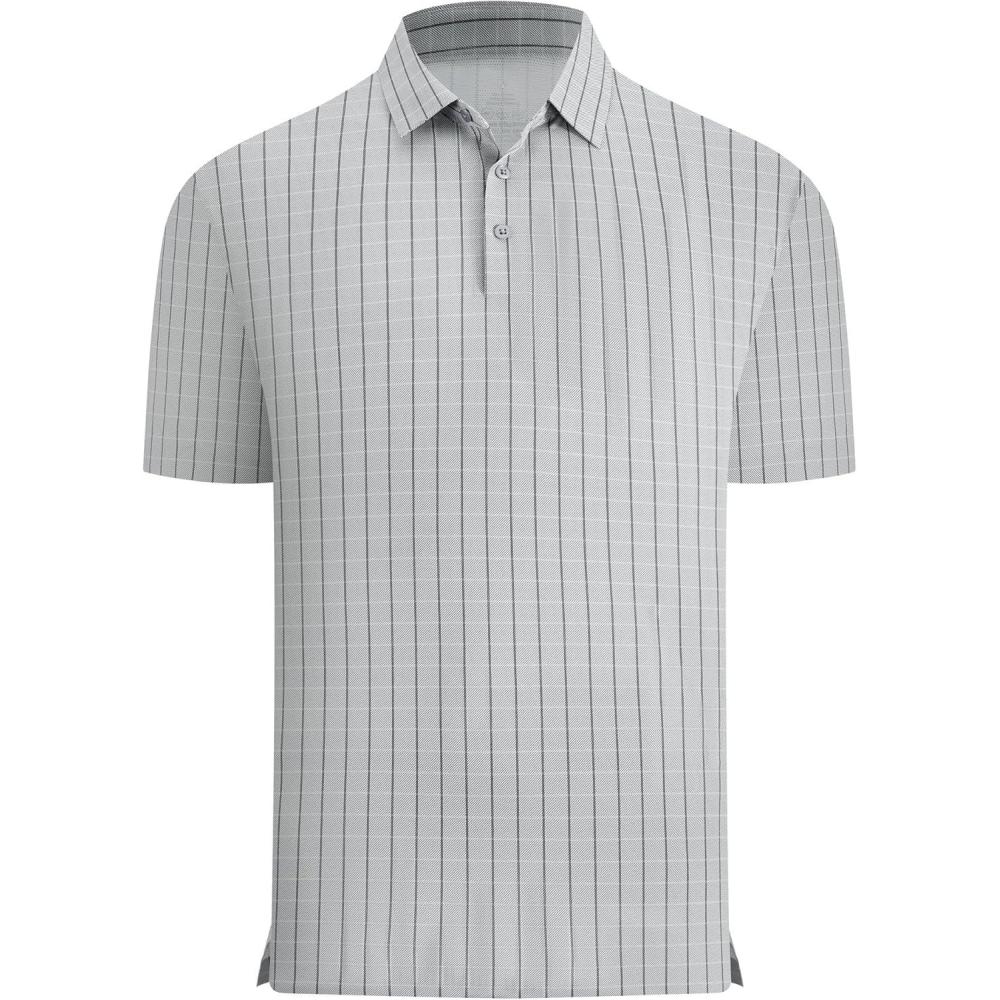 imageAlex Vando Mens Check Print Golf Shirt Cooling Stretch Short Sleeve Shirt for Golf Work amp CasualGrey Twill Check