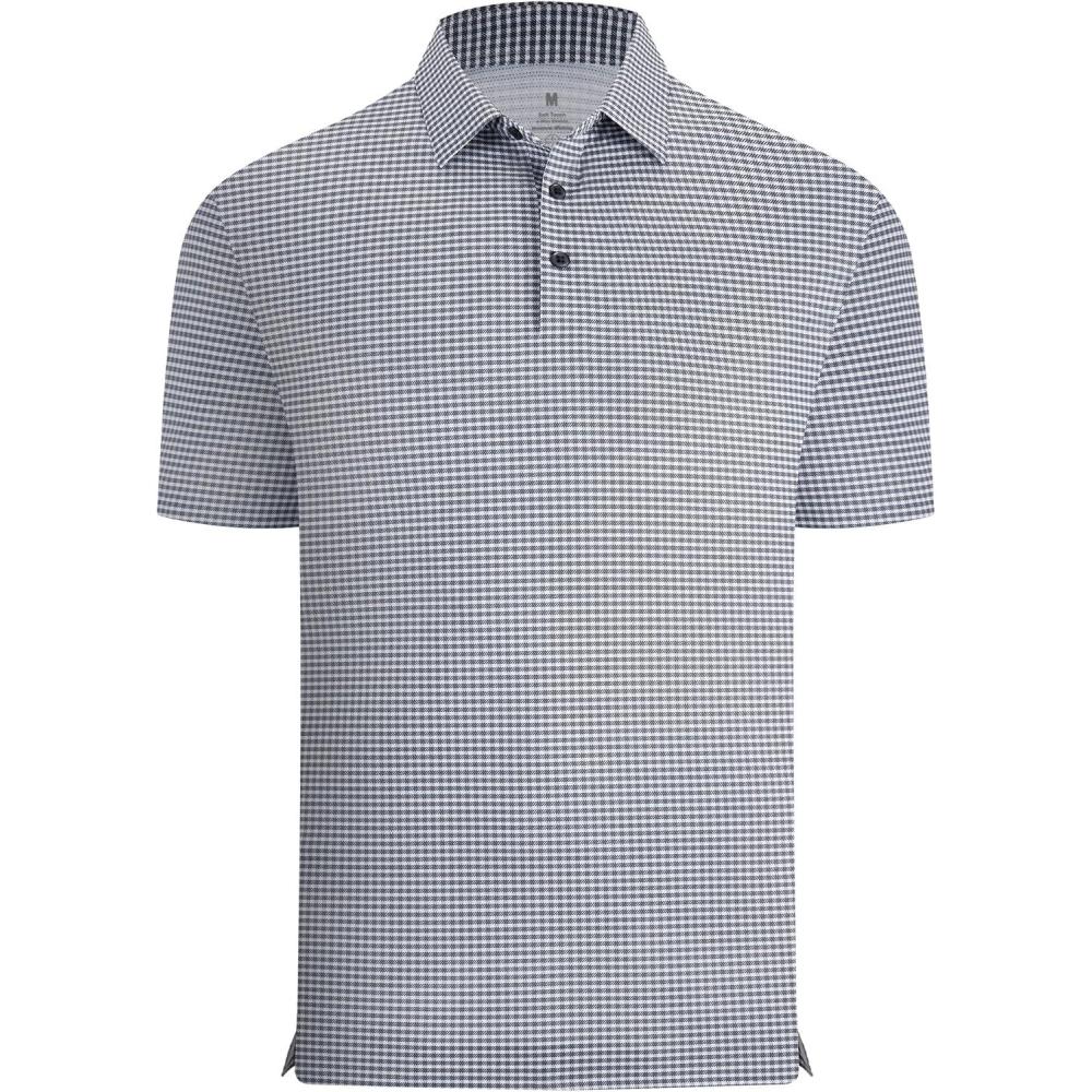 imageAlex Vando Mens Check Print Golf Shirt Cooling Stretch Short Sleeve Shirt for Golf Work amp CasualNavy Grey Check