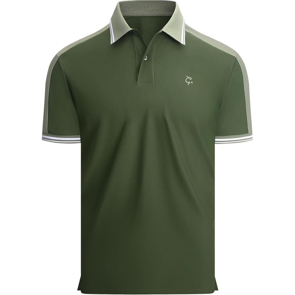 imageAlex Vando Mens Golf Polo Shirt Short Sleeve Performance Stretch Nylon Pique Polo Shirts for Golf Sports amp Casual WearArmy