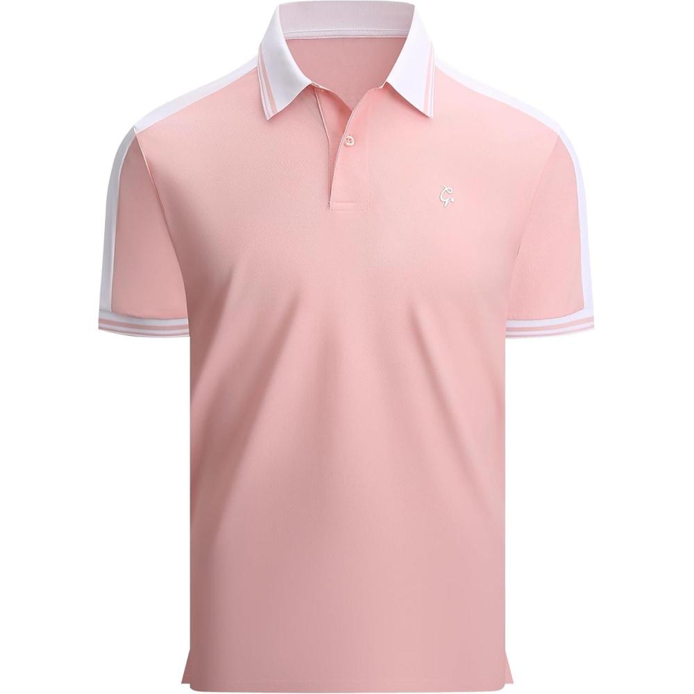 imageAlex Vando Mens Golf Polo Shirt Short Sleeve  Performance Stretch Nylon Pique Polo Shirts for Golf Sports amp Casual WearPink