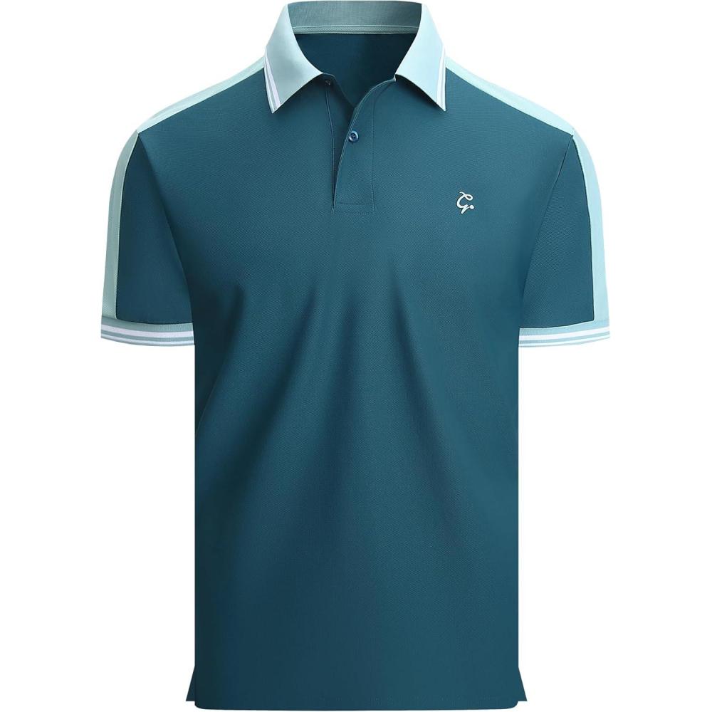 imageAlex Vando Mens Golf Polo Shirt Short Sleeve  Performance Stretch Nylon Pique Polo Shirts for Golf Sports amp Casual WearTeal