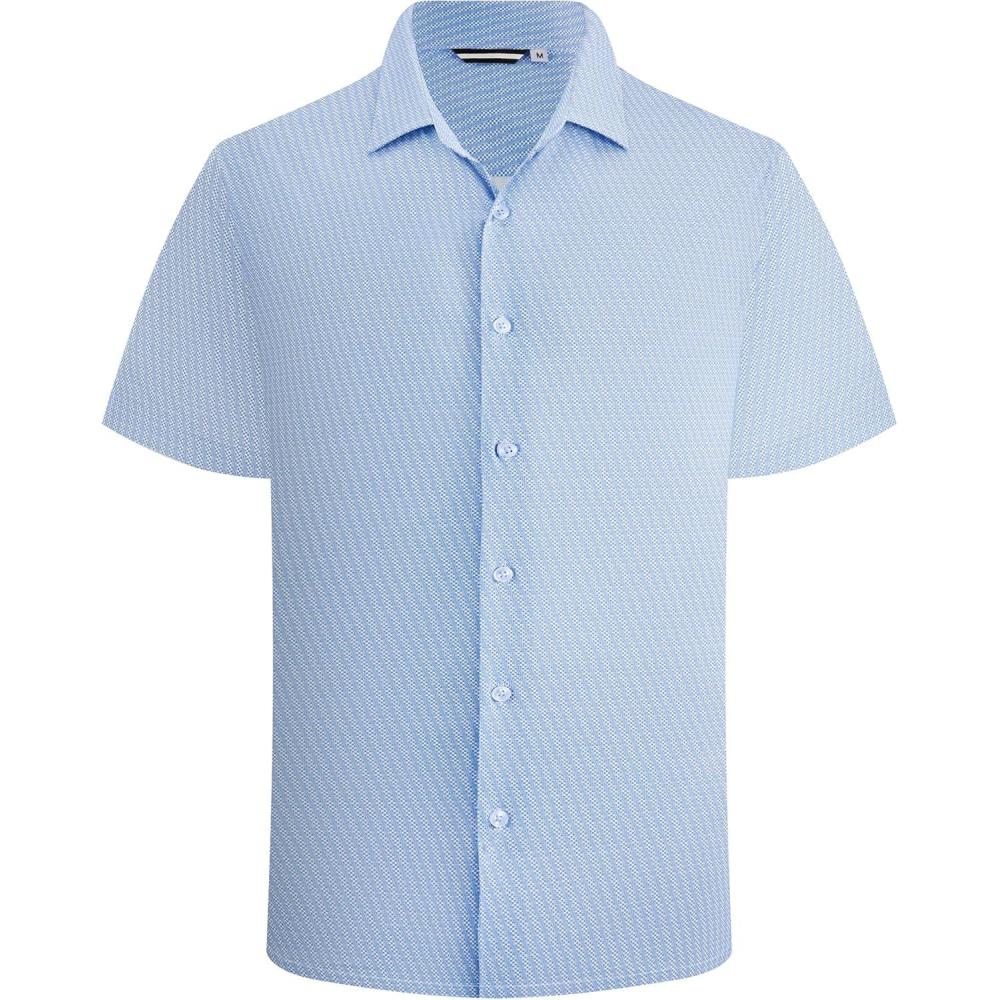 imageAlex Vando Mens Print Button Down Shirts Short Sleeve Business Casual Dress ShirtBlue Check