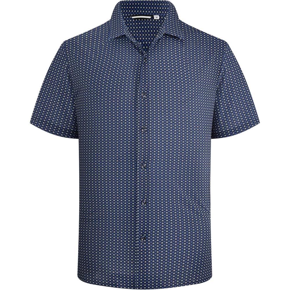 imageAlex Vando Mens Print Button Down Shirts Short Sleeve Business Casual Dress ShirtNavy Flower