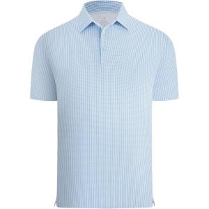 Alex Vando Men’s Check Print Golf Shirt Cooling Stretch Short Sleeve Shirt for Golf, Work & Casual(Blue Slant Check)