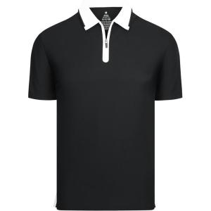 Alex Vando Men’s Golf Shirt Quick Dry Stretch Performance Zip Short Sleeve Polo Shirt(Black)