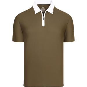 Alex Vando Men’s Golf Shirt Quick Dry Stretch Performance Zip Short Sleeve Polo Shirt(Coffee)