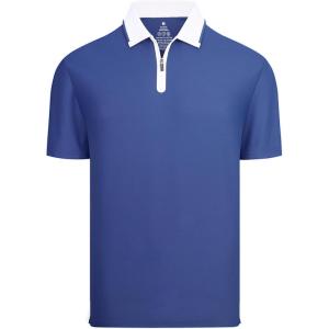 Alex Vando Men’s Golf Shirt Quick Dry Stretch Performance Zip Short Sleeve Polo Shirt(Royal)