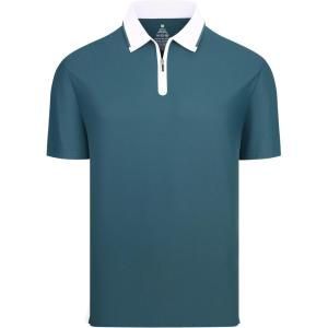 Alex Vando Men’s Golf Shirt Quick Dry Stretch Performance Zip Short Sleeve Polo Shirt(Teal)
