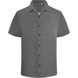 Alex Vando Mens Print Button Down Shirts Short Sleeve Business Casual Dress Shirt(Black Diamond)