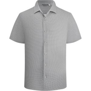Alex Vando Mens Print Button Down Shirts Short Sleeve Business Casual Dress Shirt(Black Dots)