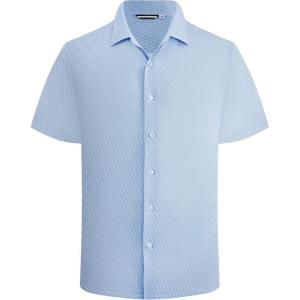 Alex Vando Mens Print Button Down Shirts Short Sleeve Business Casual Dress Shirt(Blue Check)
