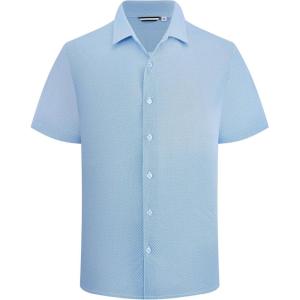 Alex Vando Mens Print Button Down Shirts Short Sleeve Business Casual Dress Shirt(Blue Circle)