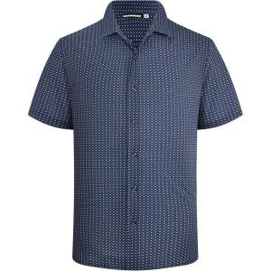 Alex Vando Mens Print Button Down Shirts Short Sleeve Business Casual Dress Shirt(Navy Flower)