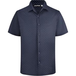 Alex Vando Mens Print Button Down Shirts Short Sleeve Business Casual Dress Shirt(Navy Sail)