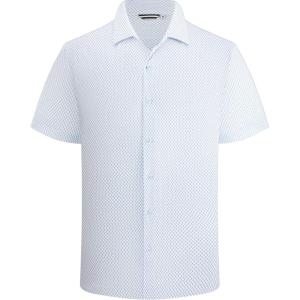Alex Vando Mens Print Button Down Shirts Short Sleeve Business Casual Dress Shirt(White Circle)