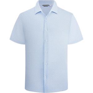 Alex Vando Mens Print Button Down Shirts Short Sleeve Business Casual Dress Shirt(White Clover)
