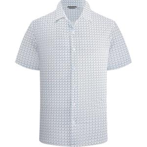 Alex Vando Mens Print Button Down Shirts Short Sleeve Business Casual Dress Shirt(White U)